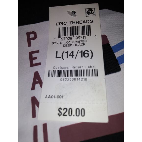 NWT Epic Treads Boy's T-Shirt Short Sleeve Peanuts Black L - Picture 10 of 11